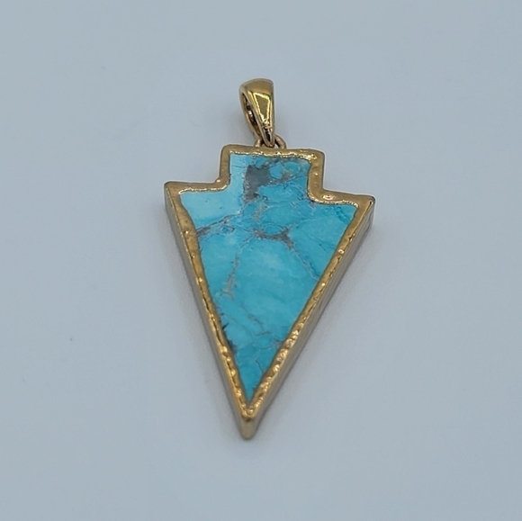 Goldtone Turquoise Arrowhead Reversible Pendant #666 - Picture 6 of 8